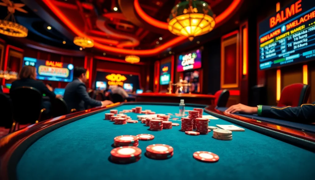 Experience the excitement of bdg game login with vibrant poker tables and roulette wheels in a lively casino setting.