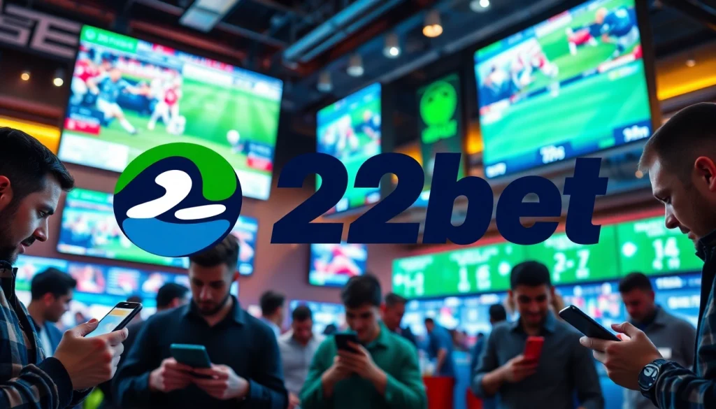 Experience the excitement of betting with 22bet showcased in a vibrant sports betting scene.