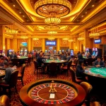 RR88 casino scene showcasing players at vibrant gaming tables with roulette wheels and poker chips.