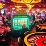 PGSLOT51 slot machine surrounded by players in a vibrant casino atmosphere, showcasing excitement.